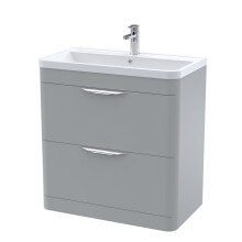 Aldershawe Contemporary Floor Standing 2 Drawer Vanity Basin Unit, Polymarble Basin, 800mm, Satin Grey