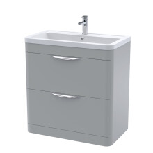 Aldershawe Contemporary Floor Standing 2 Drawer Vanity Basin Unit, Ceramic Basin, 800mm, Satin Grey