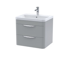 Aldershawe Contemporary Wall Hung 2 Drawer Vanity Basin Unit, Polymarble Basin, 600mm, Satin Grey