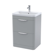 Aldershawe Contemporary Floor Standing 2 Drawer Vanity Basin Unit, Polymarble Basin, 600mm, Satin Grey
