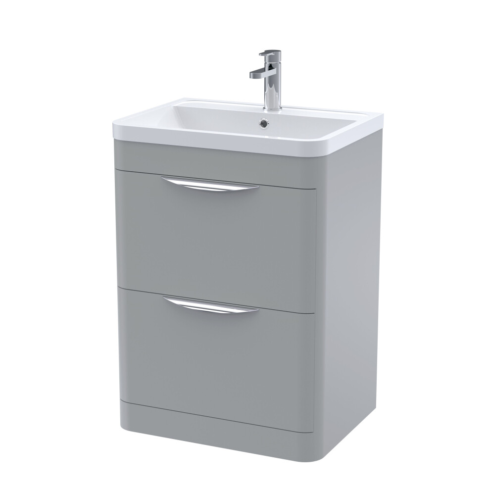 Balterley Aldershawe Contemporary Floor Standing 2 Drawer Vanity Basin Unit, Polymarble Basin, 600Mm, Satin Grey