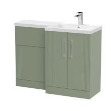Belvide Retro Partially Fluted Floor Standing 2 Door Vanity WC Combination Unit and Basin, Right Hand, 1100mm, Satin Green