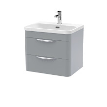 Aldershawe Contemporary Wall Hung 2 Drawer Vanity Basin Unit, Thin Edge Ceramic Basin, 600mm, Satin Grey