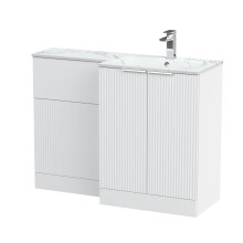 Tixall Contemporary Floor Standing 2 Door Vanity WC Combination Unit with Carrera Marble Stone Basin, Right Hand, 1100mm, White