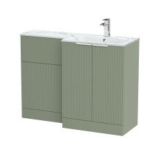 Tixall Contemporary Floor Standing 2 Door Vanity WC Combination Unit with Carrera Marble Stone Basin, Right Hand, 1100mm, Green