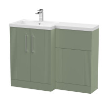 Belvide Retro Partially Fluted Floor Standing 2 Door Vanity WC Combination Unit and Basin, Left Hand, 1100mm, Satin Green