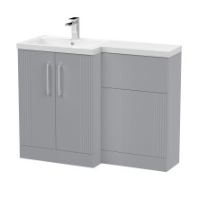 Belvide Retro Partially Fluted Floor Standing 2 Door Vanity WC Combination Unit and Basin, Left Hand, 1100mm, Satin Grey