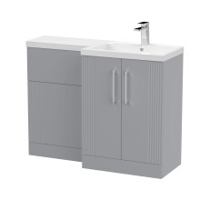 Belvide Retro Partially Fluted Floor Standing 2 Door Vanity WC Combination Unit and Basin, Right Hand, 1100mm, Satin Grey