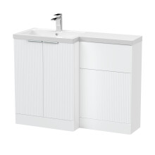 Tixall Contemporary Floor Standing 2 Door Vanity WC Combination Unit with Polymarble Basin, Left Hand, 1100mm, White