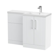 Belvide Retro Partially Fluted Floor Standing 2 Door Vanity WC Combination Unit and Basin, Right Hand, 1100mm, Satin White