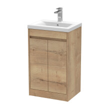 Chartley Contemporary Floor Standing 2 Door Vanity Basin Unit, Mid-Edge Basin, 500mm, Autumn Oak