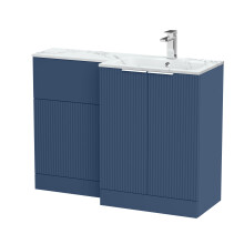 Tixall Contemporary Floor Standing 2 Door Vanity WC Combination Unit with Carrera Marble Stone Basin, Right Hand, 1100mm, Blue