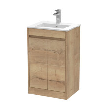 Chartley Contemporary Floor Standing 2 Door Vanity Basin Unit, Minimalist Basin, 500mm, Autumn Oak