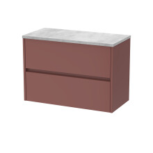 Chartley Contemporary Wall Hung 2 Drawer Vanity Unit with Bellato Grey Laminate Worktop, 800mm, Smoked Red