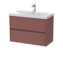 Chartley Contemporary Wall Hung 2 Drawer Vanity Basin Unit, Thin-Edge Basin, 800mm, Smoked Red