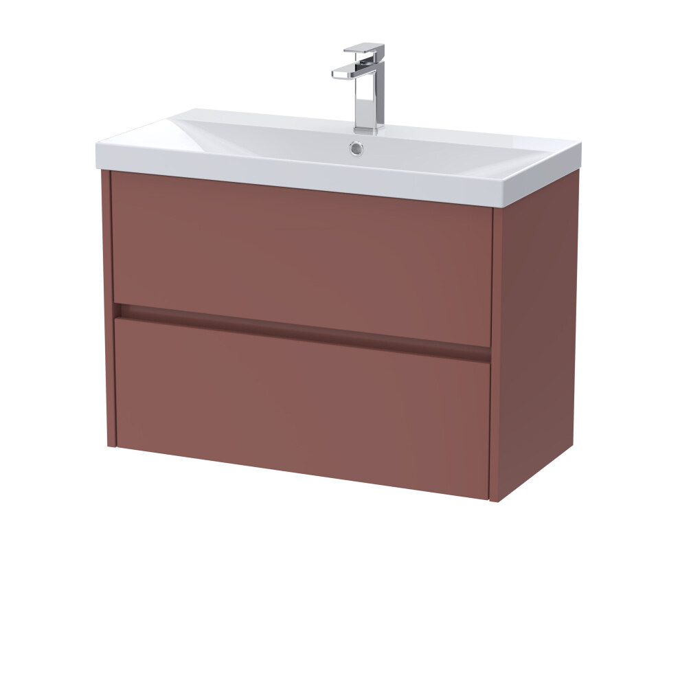 Balterley Chartley Contemporary Wall Hung 2 Drawer Vanity Basin Unit, Thin-Edge Basin, 800Mm, Smoked Red
