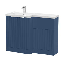 Tixall Contemporary Floor Standing 2 Door Vanity WC Combination Unit with Polymarble Basin, Left Hand, 1100mm, Blue