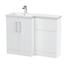 Belvide Retro Partially Fluted Floor Standing 2 Door Vanity WC Combination Unit and Basin, Left Hand, 1100mm, Satin White
