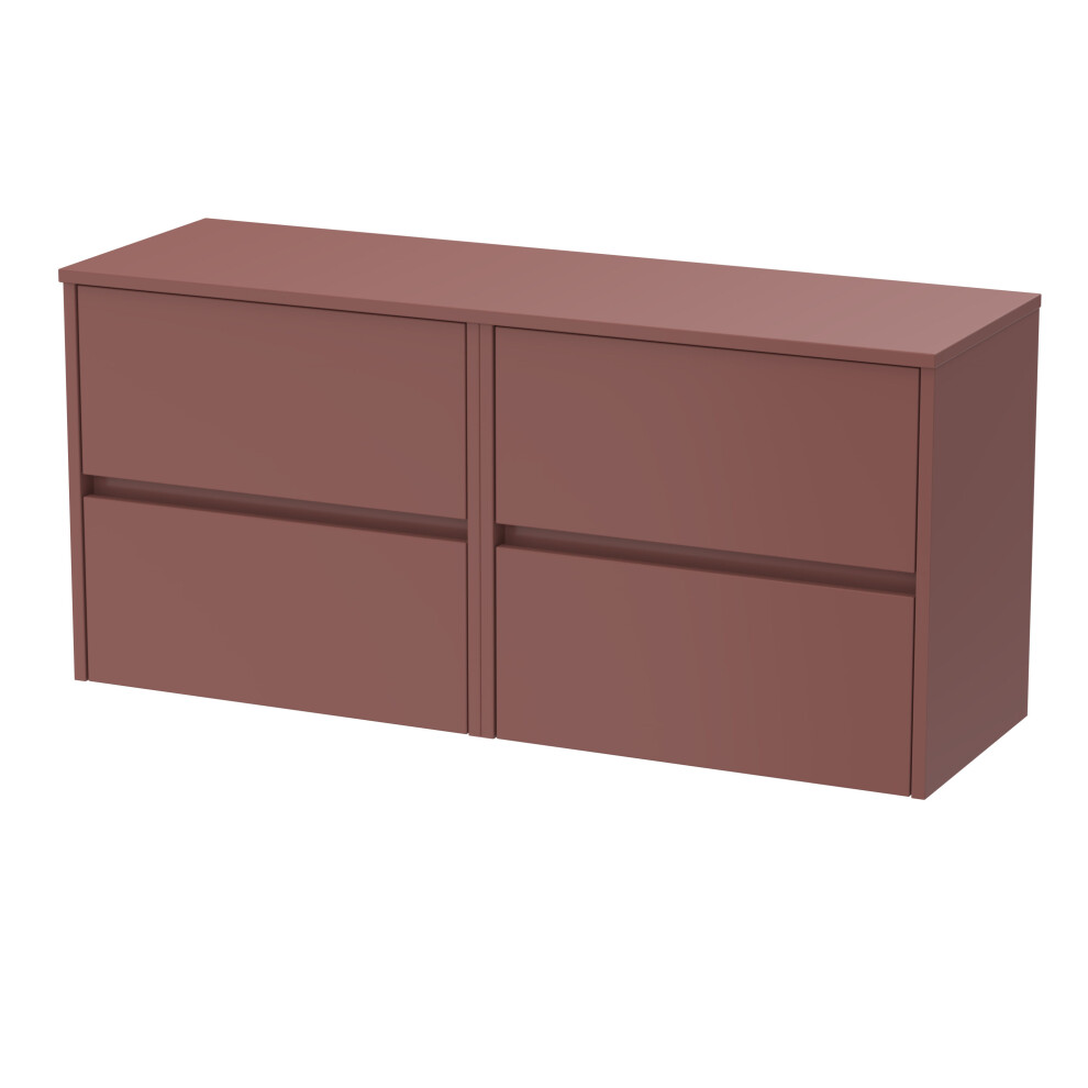 Balterley Chartley Contemporary Wall Hung 4 Drawer Vanity Unit With Laminate Worktop, 1200Mm, Smoked Red