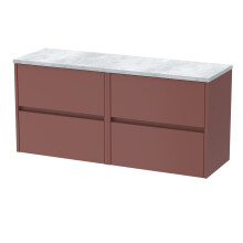 Chartley Contemporary Wall Hung 4 Drawer Vanity Unit with Bellato Grey Laminate Worktop, 1200mm, Smoked Red