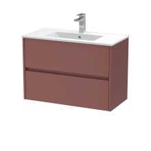 Chartley Contemporary Wall Hung 2 Drawer Vanity Basin Unit, Minimalist Basin, 800mm, Smoked Red
