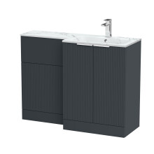 Tixall Contemporary Floor Standing 2 Door Vanity WC Combination Unit, Carrera Marble Stone Basin, Right Hand, 1100mm, Dark Grey