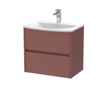 Chartley Contemporary Wall Hung 2 Drawer Vanity Basin Unit, Curved Basin, 600mm, Smoked Red
