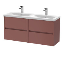 Chartley Contemporary Wall Hung 4 Drawer Vanity Basin Unit with Ceramic Basin, 1200mm, Smoked Red