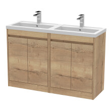Chartley Contemporary Floor Standing 4 Door Vanity Basin Unit, Polymarble Basin, 1200mm, Autumn Oak