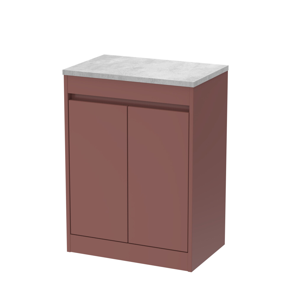 Balterley Chartley Contemporary Floor Standing 2 Door Vanity Unit With Bellato Grey Laminate Worktop, 600Mm, Smoked Red