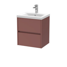 Chartley Contemporary Wall Hung 2 Drawer Vanity Basin Unit, Mid-Edge Basin, 500mm, Smoked Red
