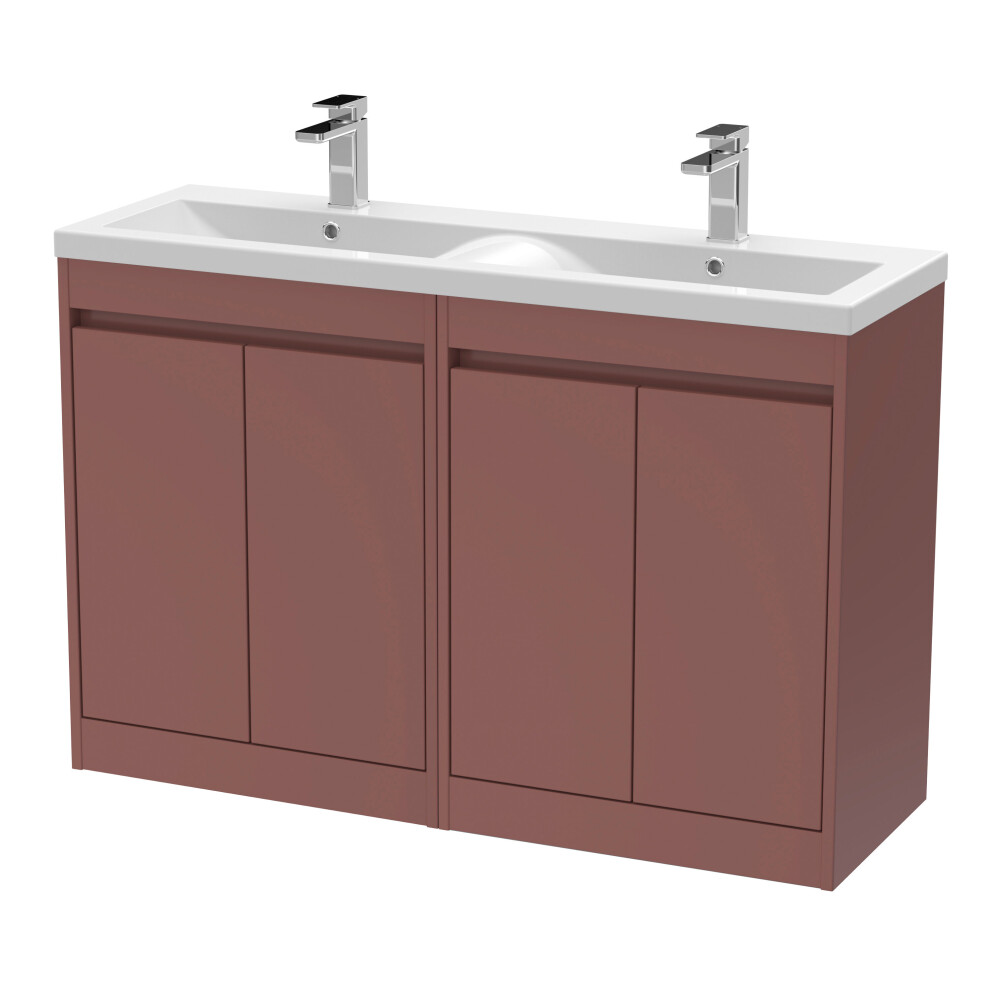Balterley Chartley Contemporary Floor Standing 4 Door Vanity Basin Unit, Ceramic Basin, 1200Mm, Smoked Red