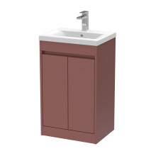 Chartley Contemporary Floor Standing 2 Door Vanity Basin Unit, Mid-Edge Basin, 500mm, Smoked Red