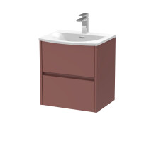 Chartley Contemporary Wall Hung 2 Drawer Vanity Basin Unit, Curved Basin, 500mm, Smoked Red