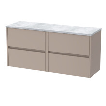 Chartley Contemporary Wall Hung 4 Drawer Vanity Unit with Bellato Grey Laminate Worktop, 1200mm, Taupe