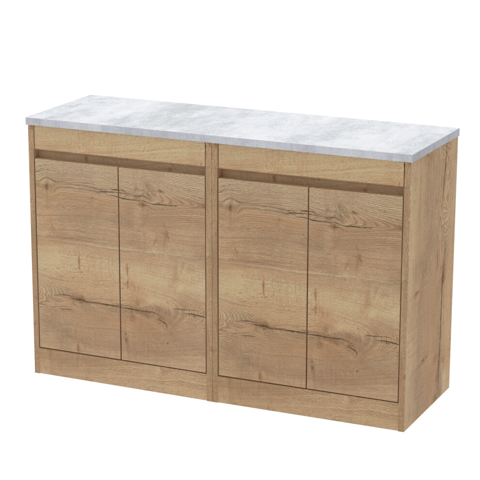 Balterley Chartley Contemporary Floor Standing 4 Door Vanity Unit With Bellato Grey Laminate Worktop, 1200Mm, Autumn Oak