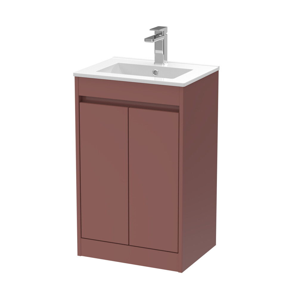 Balterley Chartley Contemporary Floor Standing 2 Door Vanity Basin Unit, Minimalist Basin, 500Mm, Smoked Red
