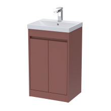 Chartley Contemporary Floor Standing 2 Door Vanity Basin Unit, Thin-Edge Basin, 500mm, Smoked Red