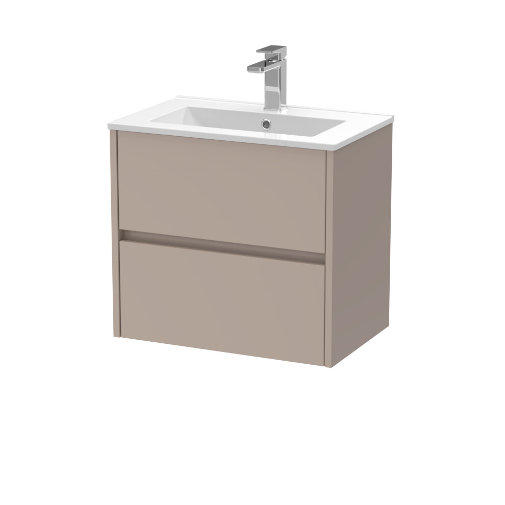 Balterley Chartley Contemporary Wall Hung 2 Drawer Vanity Basin Unit, Minimalist Basin, 600Mm, Taupe