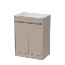Chartley Contemporary Floor Standing 2 Door Vanity Unit with Bellato Grey Laminate Worktop, 600mm, Taupe