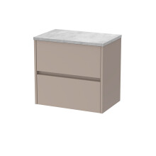 Chartley Contemporary Wall Hung 2 Drawer Vanity Unit with Bellato Grey Laminate Worktop, 600mm, Taupe