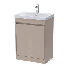 Chartley Contemporary Floor Standing 2 Door Vanity Basin Unit, Thin-Edge Basin, 600mm, Taupe