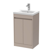 Chartley Contemporary Floor Standing 2 Door Vanity Basin Unit, Mid-Edge Basin, 500mm, Taupe