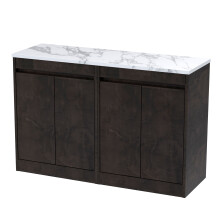 Chartley Contemporary Floor Standing 4 Door Vanity Unit with Carrera Marble Laminate Worktop, 1200mm, Metallic Slate