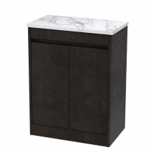 Chartley Contemporary Floor Standing 2 Door Vanity Unit with Carrera Marble Laminate Worktop, 600mm, Metallic Slate