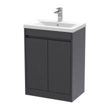 Chartley Contemporary Floor Standing 2 Door Vanity Basin Unit, Mid-Edge Basin, 600mm, Woodgrain Graphite Grey
