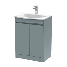 Chartley Contemporary Floor Standing 2 Door Vanity Basin Unit, Curved Basin, 600mm, Coastal Grey