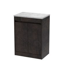 Chartley Contemporary Floor Standing 2 Door Vanity Unit with Bellato Grey Laminate Worktop, 600mm, Metallic Slate