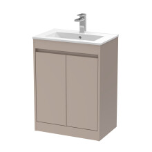Chartley Contemporary Floor Standing 2 Door Vanity Basin Unit, Minimalist Basin, 600mm, Taupe