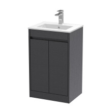 Chartley Contemporary Floor Standing 2 Door Vanity Basin Unit, Minimalist Basin, 500mm, Woodgrain Graphite Grey